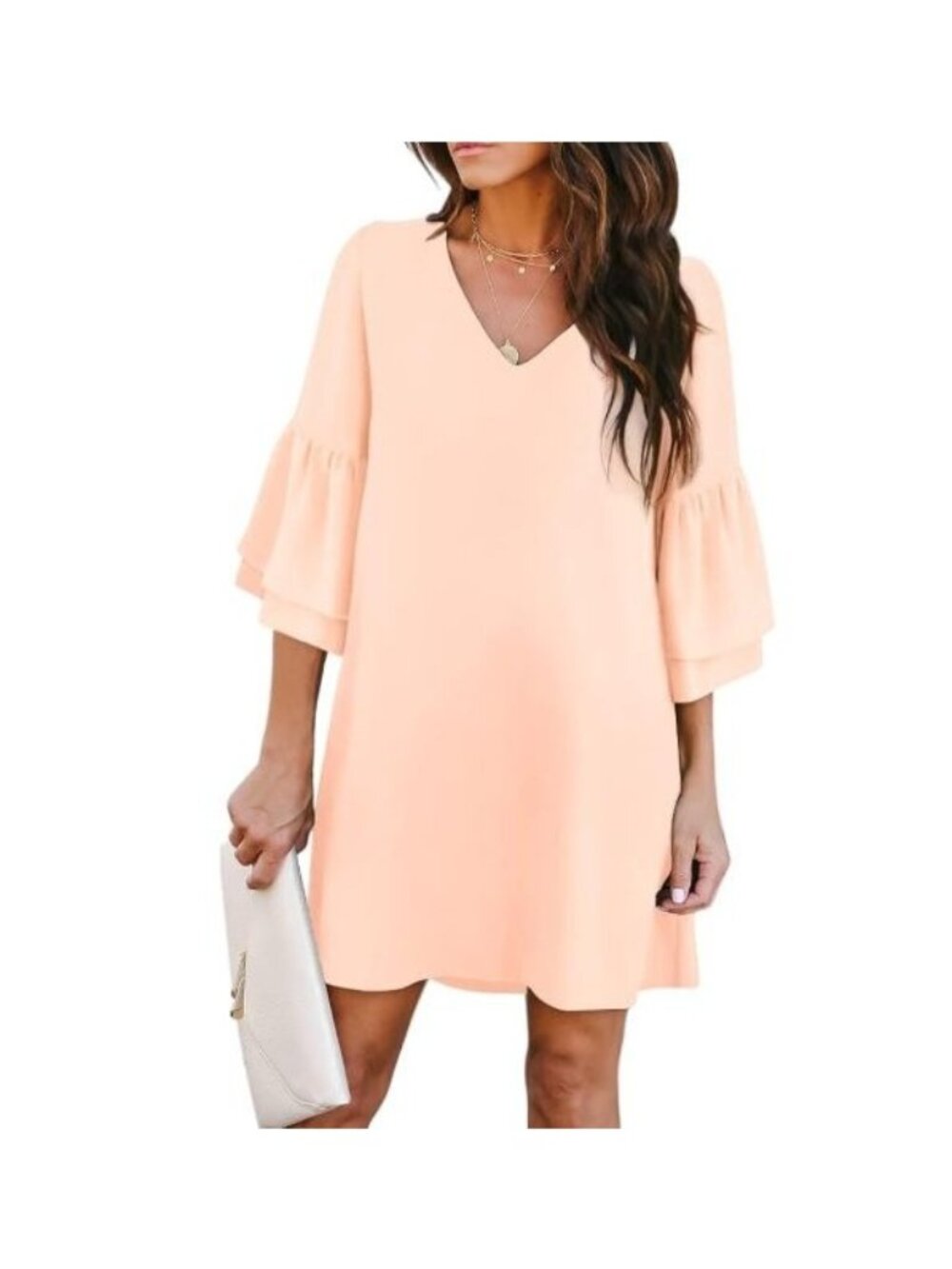 Belongsci Ruffle Sleeve Vneck Dress Womens XXL Peach Mini Summer - Picture 1 of 10